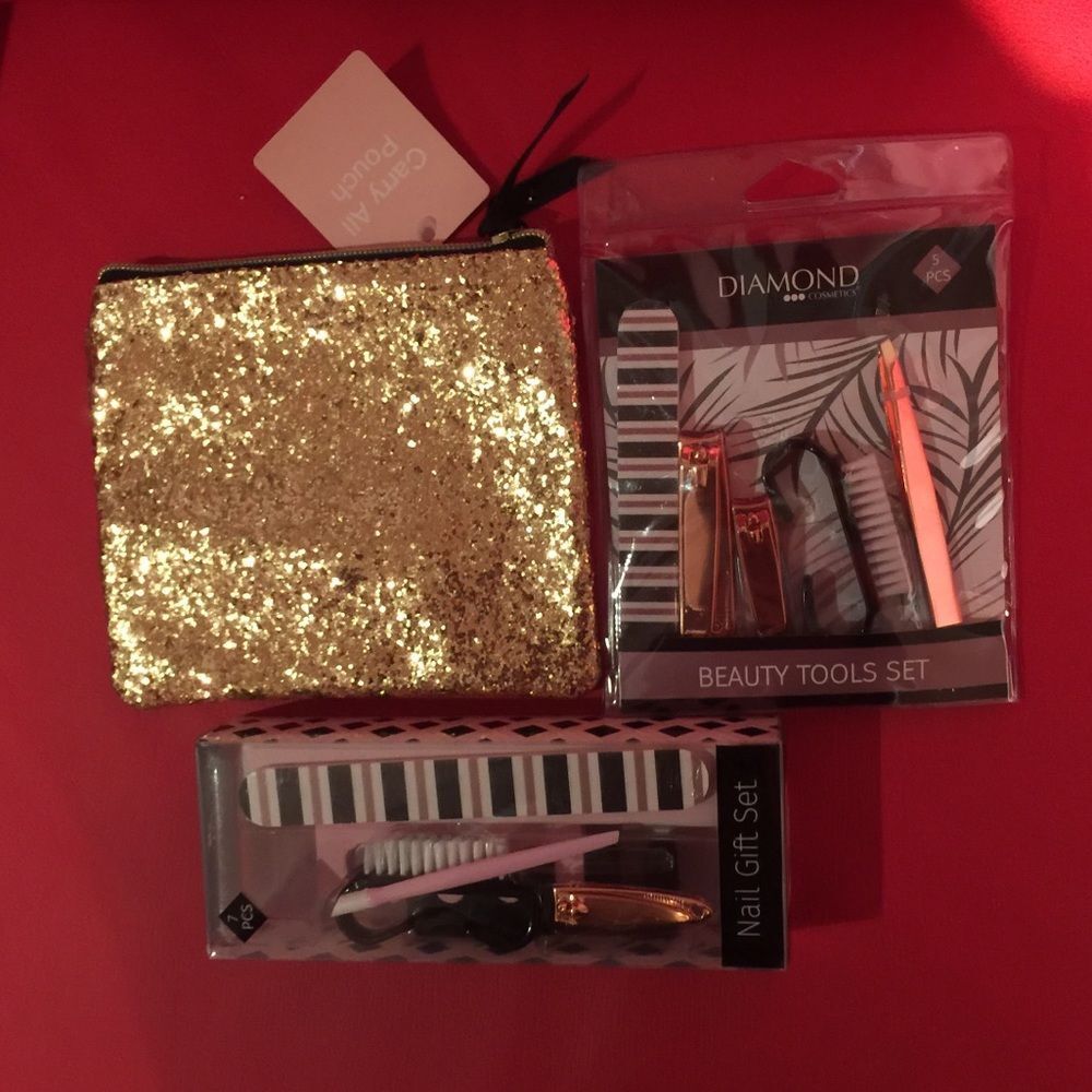 Carry all pouch, beauty tools set & nail gift set.